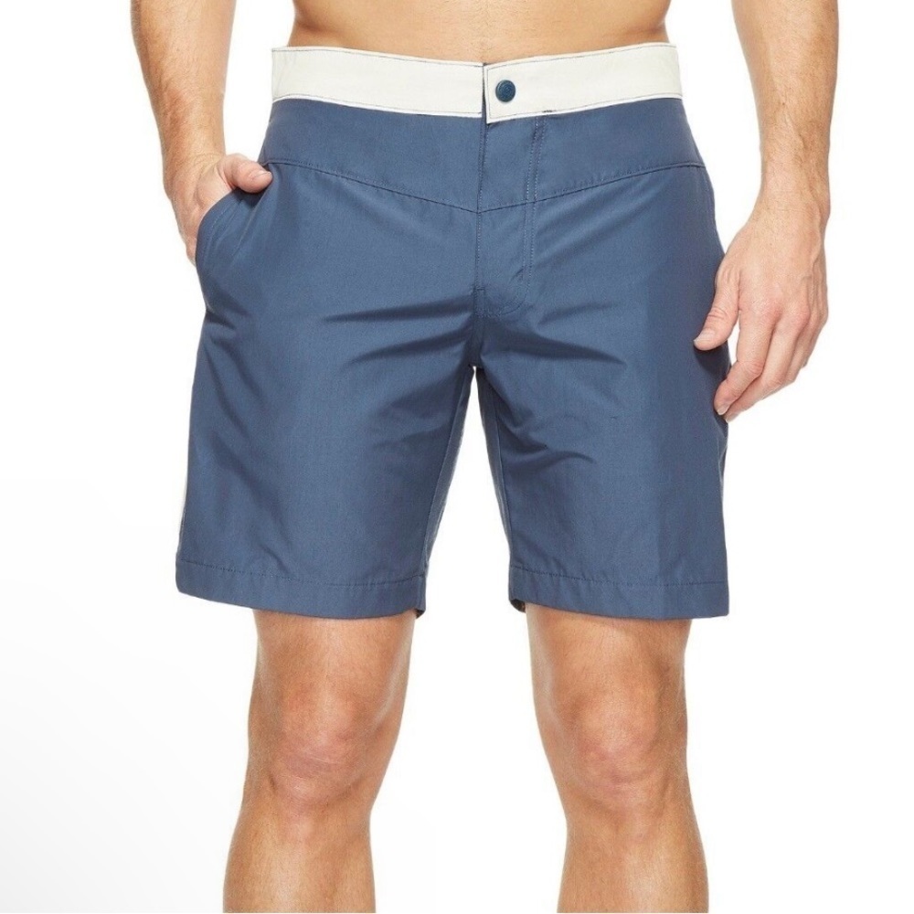 Men`s Columbia Lakedale Cove Blue and Cream Board‎ Shorts Zinc Stone Sz 34